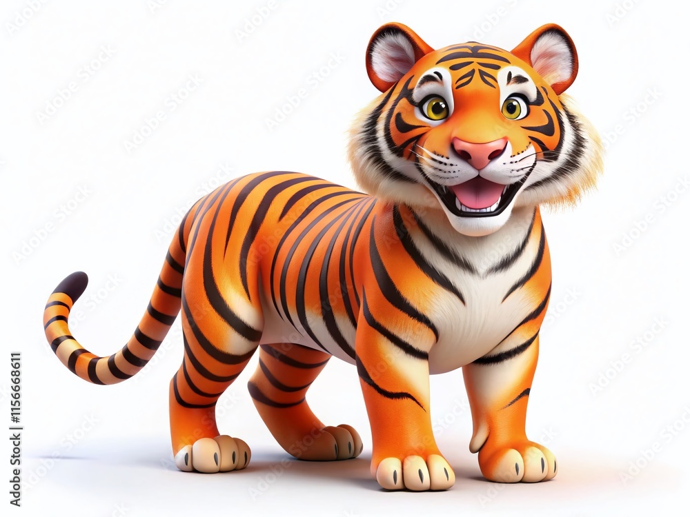 Obraz premium Cartoon Tiger Smiling - Orange Black Stripes