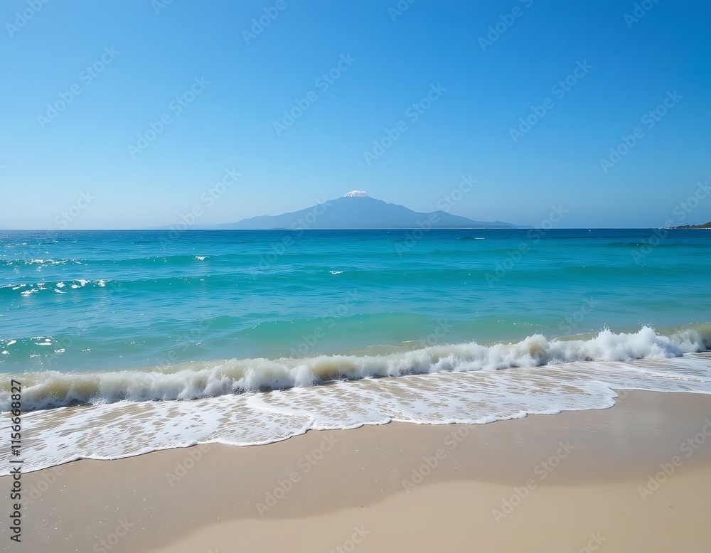 Serene Beach Scene With Distant Mountain Serene Beach Scene With Distant Mountain