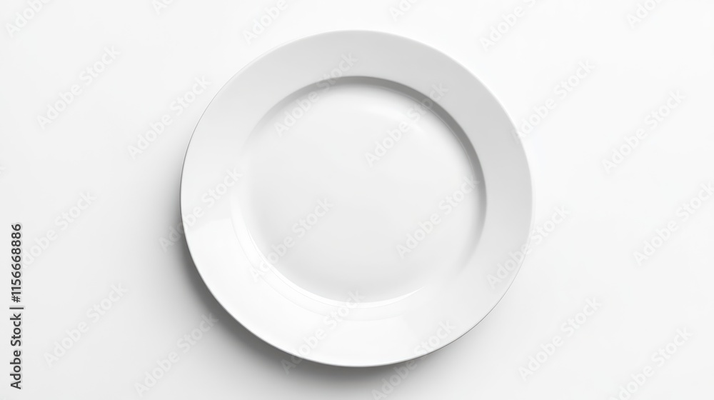 Minimalist overhead view of a plain white ceramic plate on a bright background perfect for food styling and culinary presentations Minimalist overhead view of a plain white ceramic plate on a bright background perfect for food styling and culinary presentations