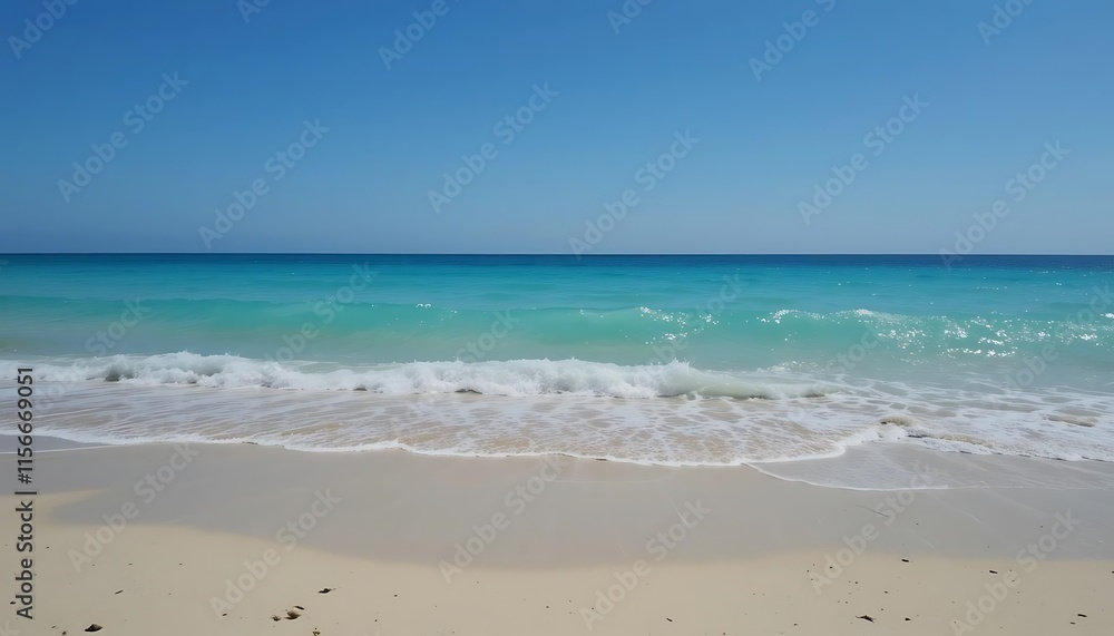 Serene Turquoise Ocean Waves Crashing Gently On A Sandy Beach Serene Turquoise Ocean Waves Crashing Gently On A Sandy Beach
