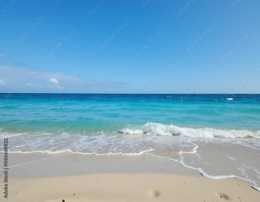Serene Turquoise Ocean Waves Meet Sandy Beach Serene Turquoise Ocean Waves Meet Sandy Beach