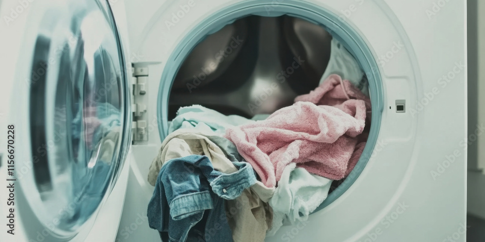 Laundry Day The Washing Machine is Full of Beautiful and Colorful Clothes to Wash Laundry Day The Washing Machine is Full of Beautiful and Colorful Clothes to Wash