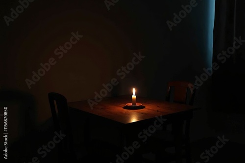 Solitary figure walking down dark urban street at night with flickering streetlights, symbolizing power shortage, using flashlight as only source of light in the scene.