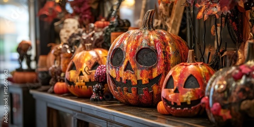 Festive Halloween decorations showcased in a creative display, bringing the spirit of Halloween to life with colorful and spooky elements that capture the essence of Halloween decorations. photo