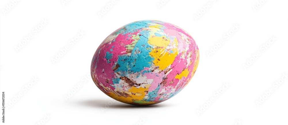 Colorful handcrafted Easter egg with a unique scratched design on a clean white background highlighting traditional craftsmanship and art. Colorful handcrafted Easter egg with a unique scratched design on a clean white background highlighting traditional craftsmanship and art.