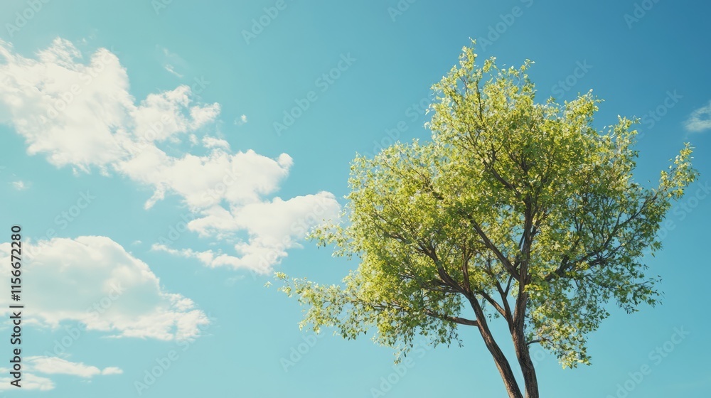 Lush green tree silhouette against a bright sky with fluffy clouds creating a serene and tranquil nature backdrop. Lush green tree silhouette against a bright sky with fluffy clouds creating a serene and tranquil nature backdrop.