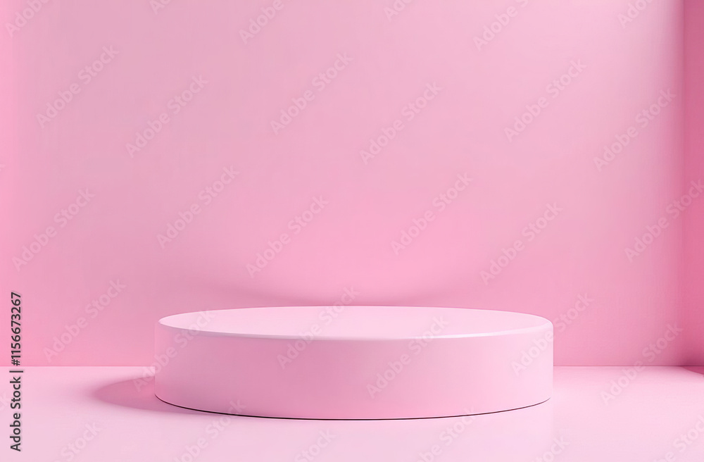 Round podium, minimalist design. Cosmetic product mockup placement pedestal, pink promotion stand display. Round podium, minimalist design. Cosmetic product mockup placement pedestal, pink promotion stand display.