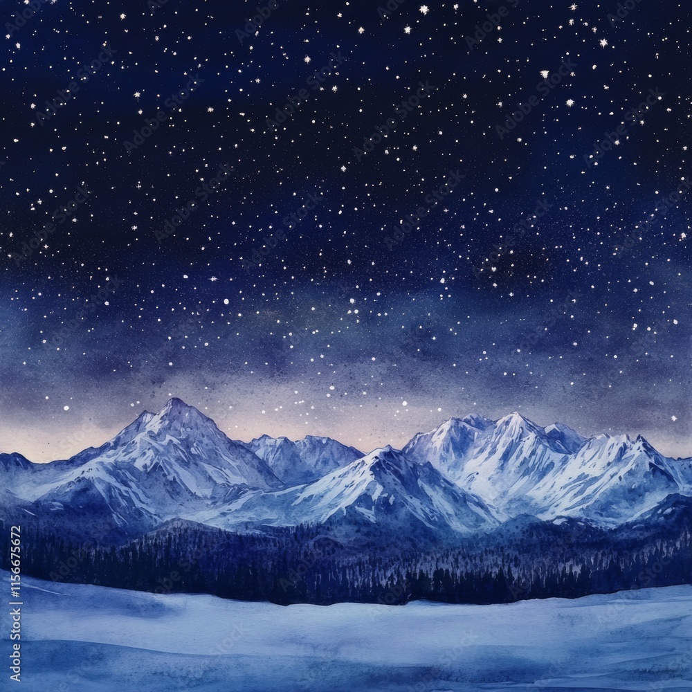 Snowy mountain range under a starry night sky. (1) Snowy mountain range under a starry night sky. (1)
