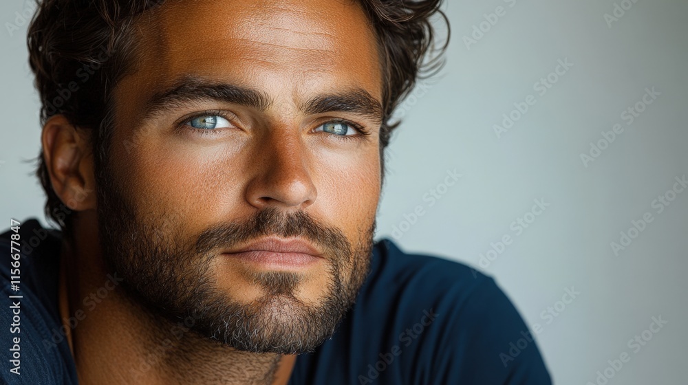 Obraz premium Close-up portrait of a handsome man with blue eyes and a beard. (1)