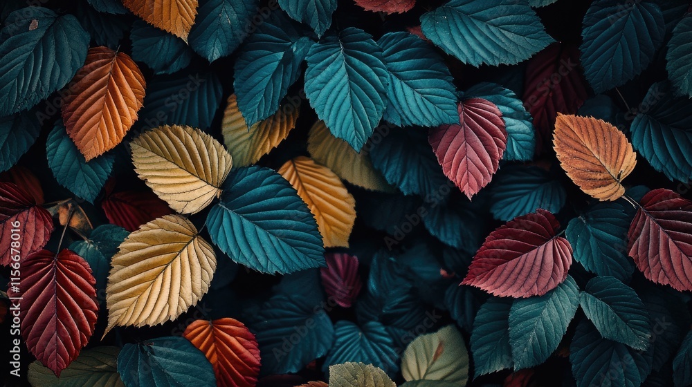 Seasonal leaves in vibrant colors creating a textured background for artistic designs or presentations Seasonal leaves in vibrant colors creating a textured background for artistic designs or presentations