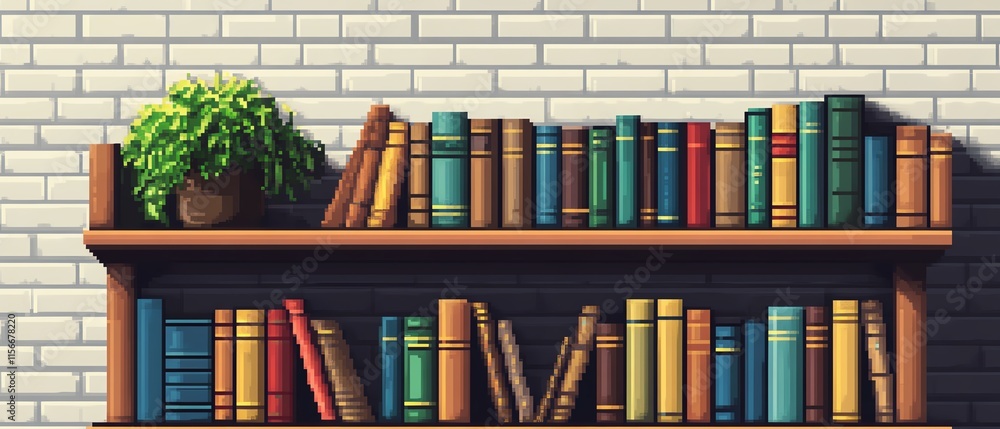 Colorful bookshelf with plants and books. Colorful bookshelf with plants and books.