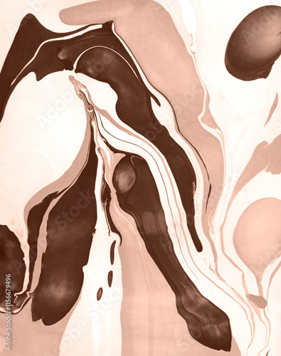 The texture of marble. Abstract background, made in the technique of fluid art. Demonstrating the colors of 2025 - Mocha Mousse