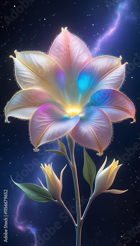 An ethereal display of Alstroemerias flowers set against a mesmerizing cosmic backdrop. Created with generative AI