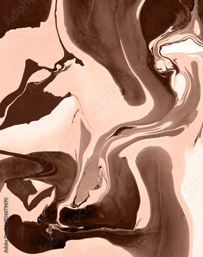The texture of marble. Abstract background, made in the technique of fluid art. Demonstrating the colors of 2025 - Mocha Mousse