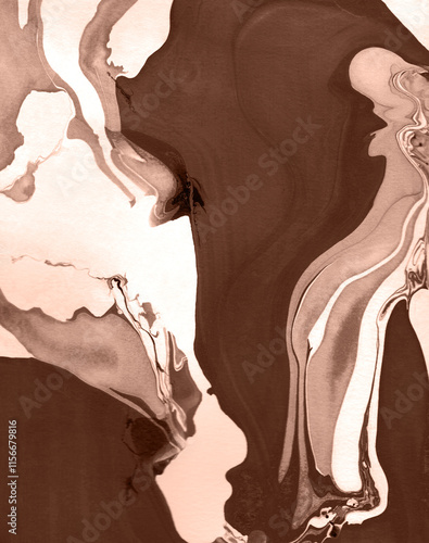 The texture of marble. Abstract background, made in the technique of fluid art. Demonstrating the colors of 2025 - Mocha Mousse