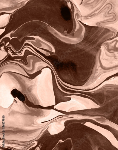The texture of marble. Abstract background, made in the technique of fluid art. Demonstrating the colors of 2025 - Mocha Mousse