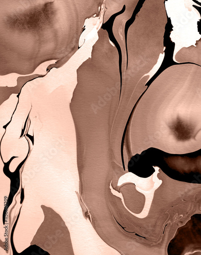 The texture of marble. Abstract background, made in the technique of fluid art. Demonstrating the colors of 2025 - Mocha Mousse