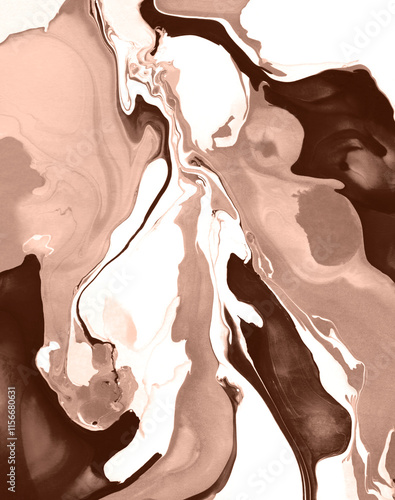 The texture of marble. Abstract background, made in the technique of fluid art. Demonstrating the colors of 2025 - Mocha Mousse