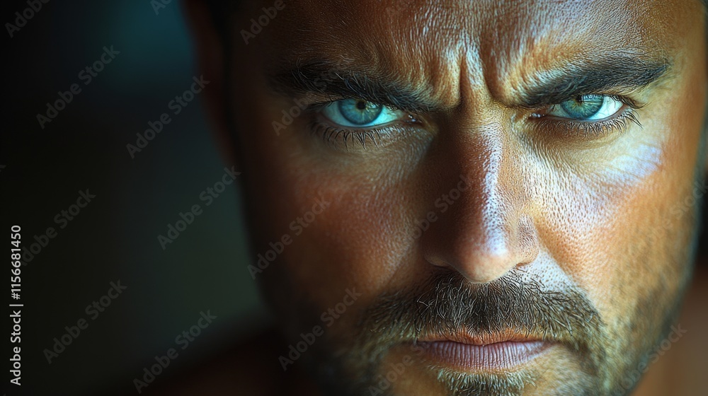 Close-up portrait of a man with intense blue eyes and a serious expression. (4) Close-up portrait of a man with intense blue eyes and a serious expression. (4)