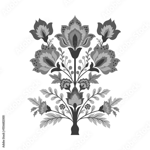 Mughal decorative ornamental floral. Vintage intricate traditional mughal style with flowers and foliage.