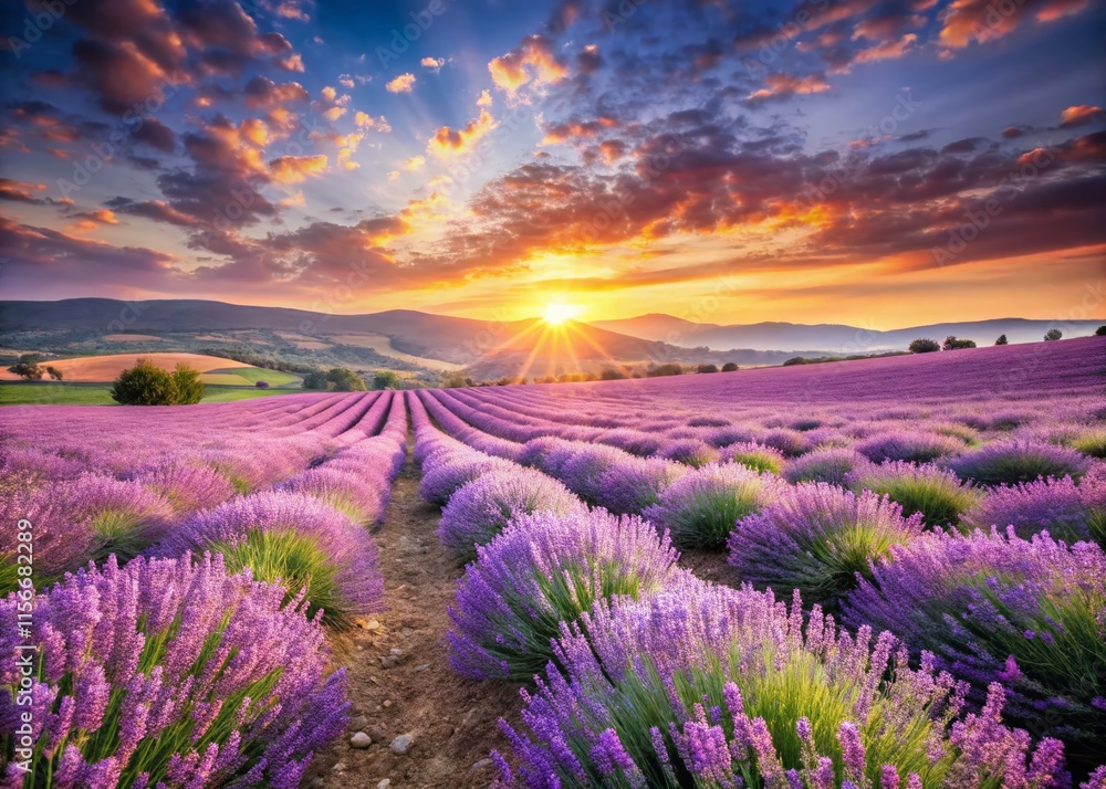 Lavender Field Harvest Panorama - Majestic Bloom Lavender Field Harvest Panorama - Majestic Bloom