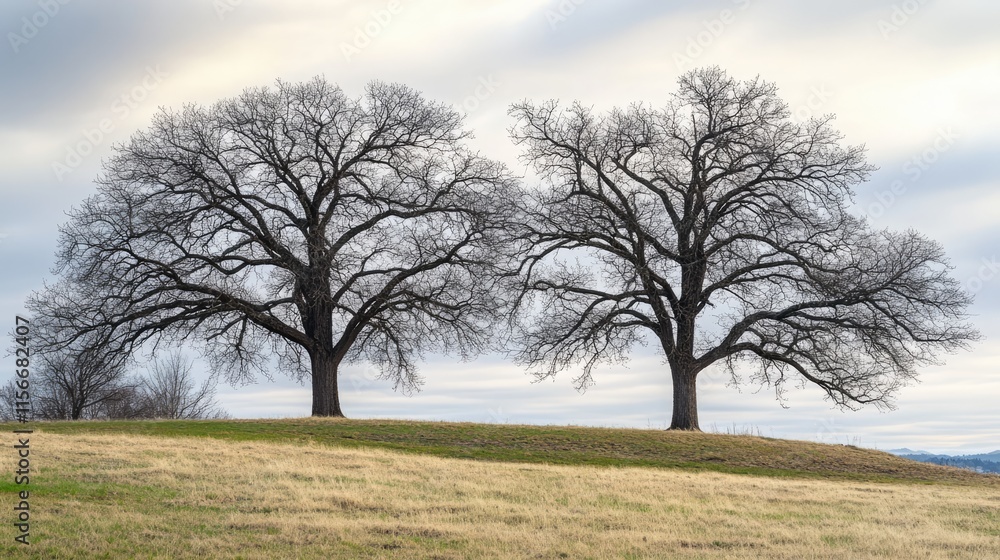 Bare Trees Silhouetted Against a Dramatic Sky in a Scenic State Park Landscape During Winter Season Bare Trees Silhouetted Against a Dramatic Sky in a Scenic State Park Landscape During Winter Season
