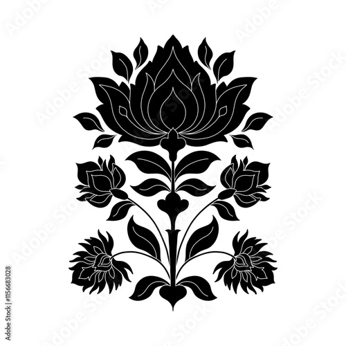 Mughal decorative ornamental floral. Vintage intricate traditional mughal style with flowers and foliage.