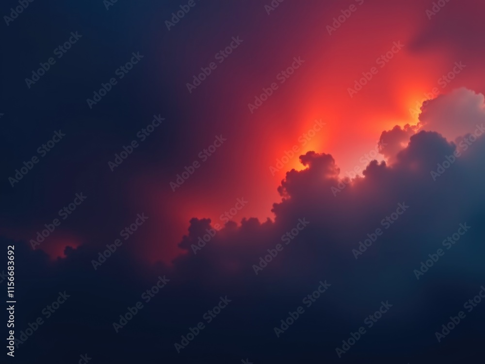 Fototapeta premium Dramatic Sunset Cloudscape Fiery Red and Deep Blue Sky