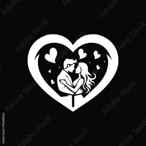 Couple facing inside heart symbol vector design