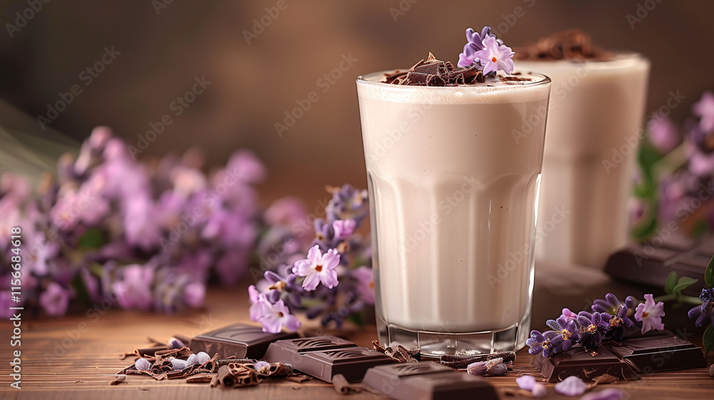 Lavender Chocolate Milkshake with Floral Garnish Lavender Chocolate Milkshake with Floral Garnish