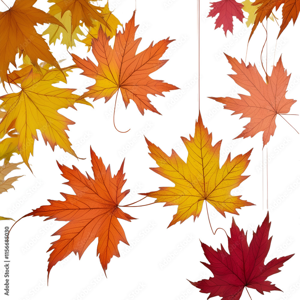Autumn maple leaves blowing in the air,Movement and natural flow with isolated against transparent background Autumn maple leaves blowing in the air,Movement and natural flow with isolated against transparent background