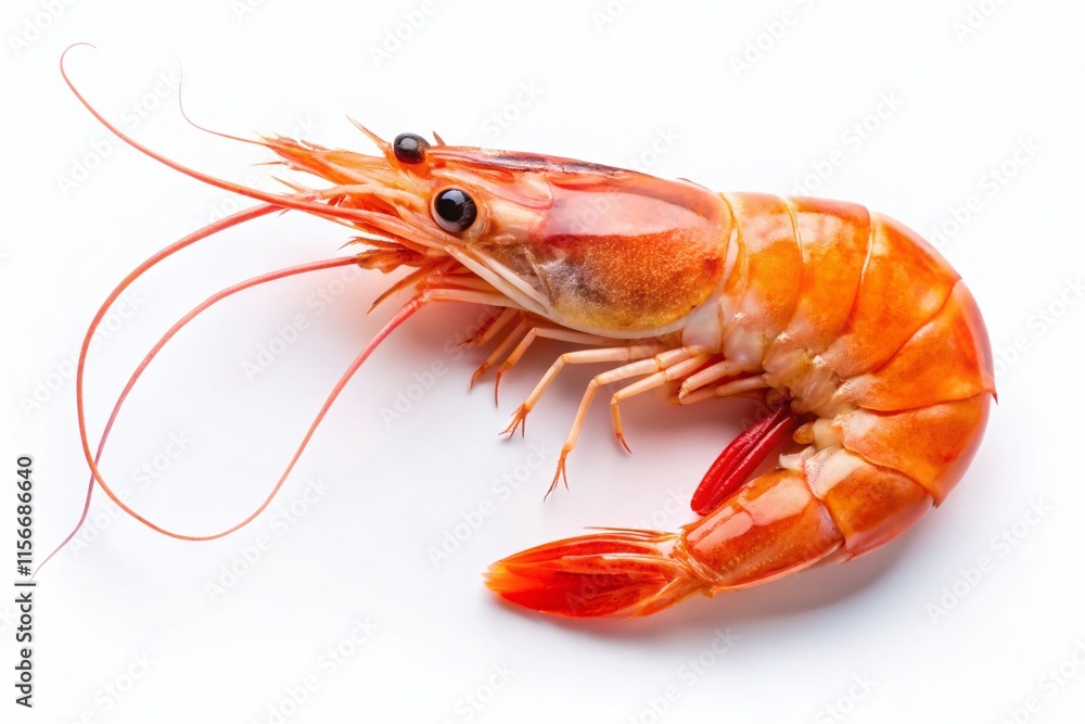 Simple shrimp on crisp white, elegant abstract seafood. Simple shrimp on crisp white, elegant abstract seafood.