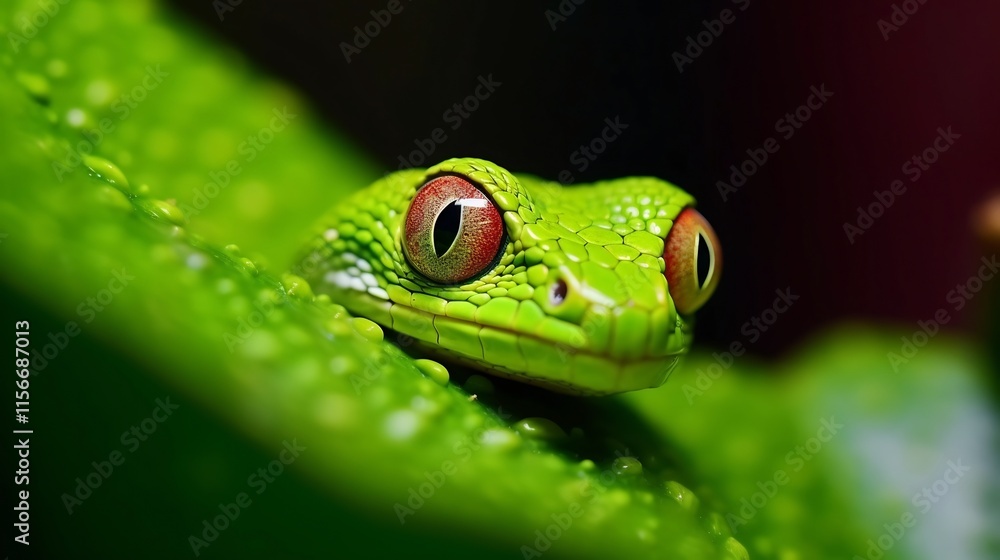 Vine snake poised mid strike its slender body taut and ready in vivid detail against a lush tropical forest backdrop Vine snake poised mid strike its slender body taut and ready in vivid detail against a lush tropical forest backdrop