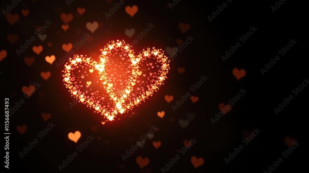 Red heart background, Glowing Heart with Sparkling Light Particles Red heart background, Glowing Heart with Sparkling Light Particles