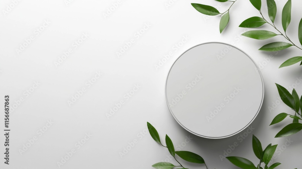 Minimalistic white circular object with glossy finish on Empty round podium Minimalistic white circular object with glossy finish on Empty round podium