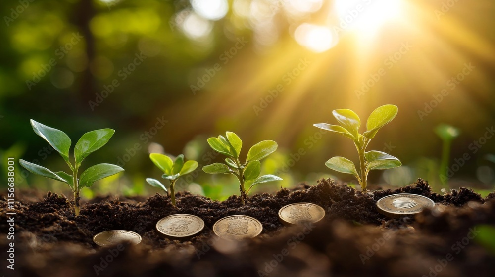Vibrant Plants Growing Among Coins in Sunlit Garden Investment ideas for success Vibrant Plants Growing Among Coins in Sunlit Garden Investment ideas for success