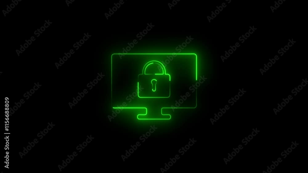 Neon line Lock on computer monitor screen icon isolated. Monitor and padlock. Security, safety, protection concept. Safe inter network Neon line Lock on computer monitor screen icon isolated. Monitor and padlock. Security, safety, protection concept. Safe inter network
