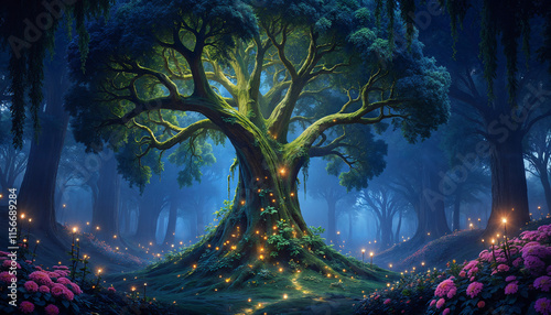 christmas tree in the forest Generative AI	