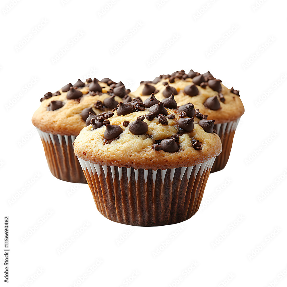 Delicious Chocolate Chip Muffins Transparent Background. Delicious Chocolate Chip Muffins Transparent Background.
