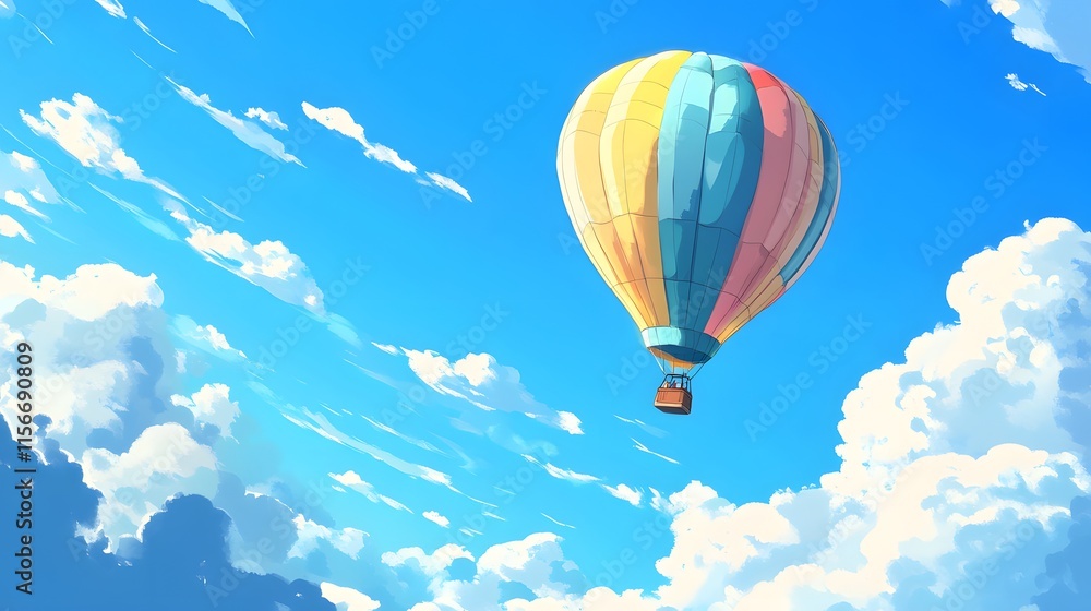 Fototapeta premium Colorful Hot Air Balloon Soaring Through A Sunny Sky
