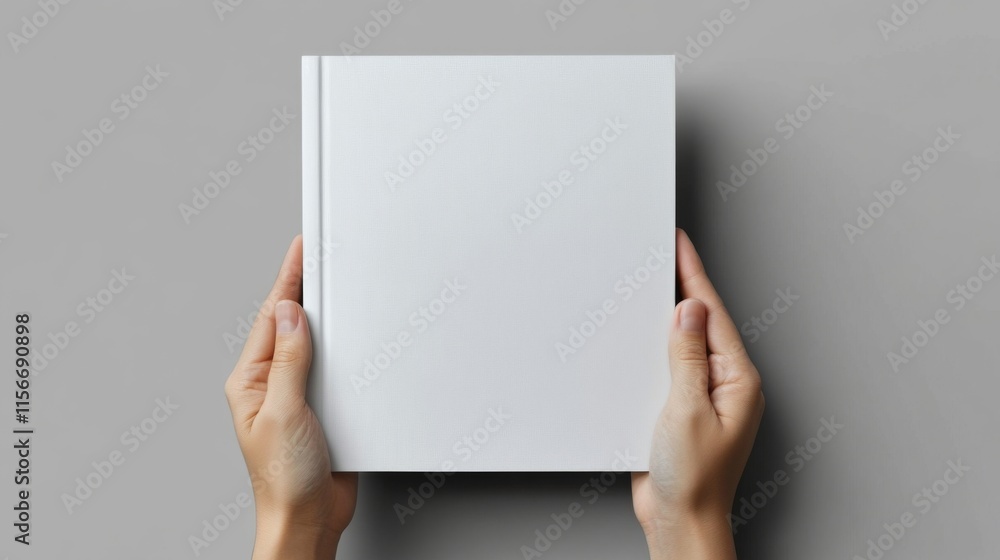 Sleek Hardcover Book Held Horizontally by Hands in Female holding blank Sleek Hardcover Book Held Horizontally by Hands in Female holding blank