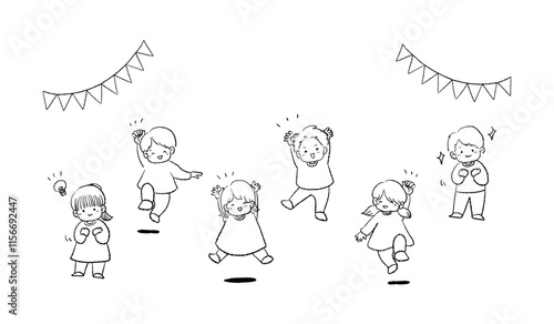 ハッピーな子供たちの手描きイラストセット 笑顔の男の子と女の子