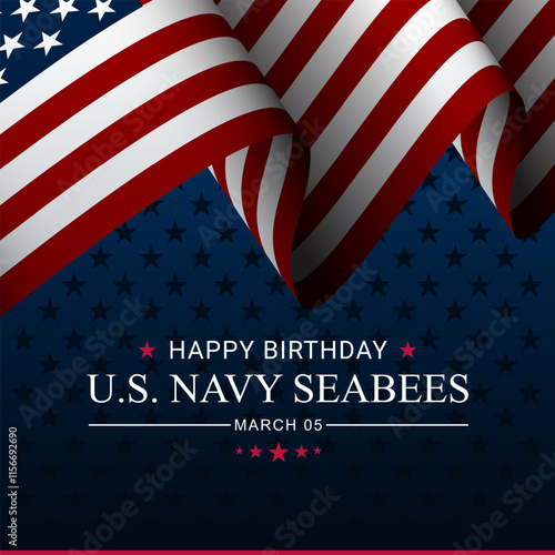 Happy Birthday US Navy Seabees March 05 Design Background Illustration photo