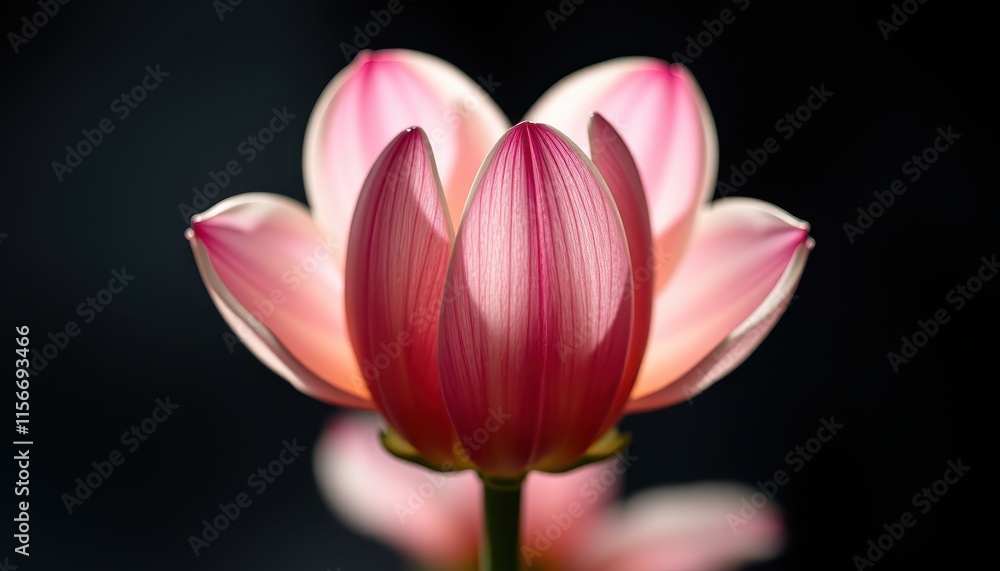 Fototapeta premium Pink Tulip Flower Backlit Dark Background