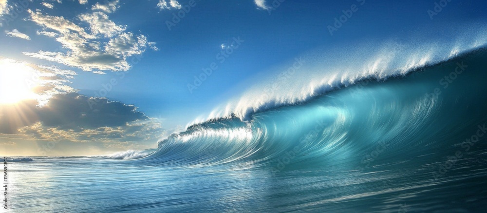 Ocean Wave Breaking in Gorgeous Landscape with Blue A small crashing Ocean Wave Breaking in Gorgeous Landscape with Blue A small crashing
