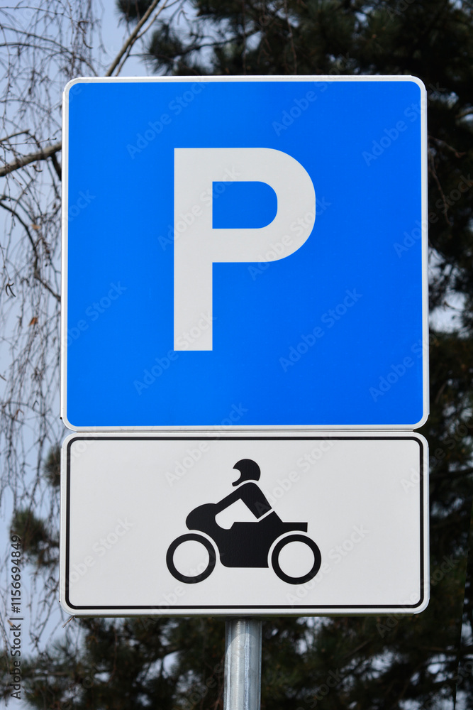 Traffic sign indicating a parking space reserved for motorcycles Traffic sign indicating a parking space reserved for motorcycles