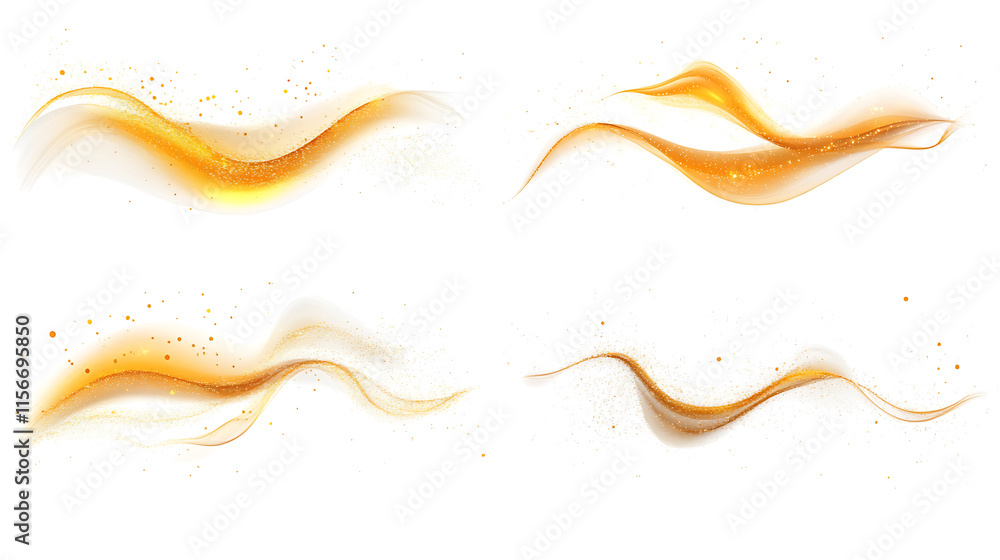 Fototapeta premium Golden wave effects with sparkling particles isolate on PNG
