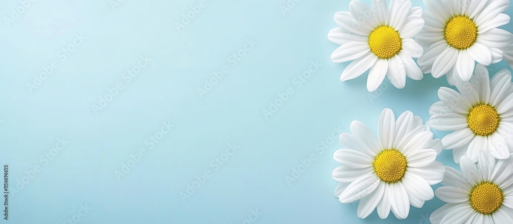 Flat lay of white daisies with yellow centers Daisy bunch isolated pastel Flat lay of white daisies with yellow centers Daisy bunch isolated pastel
