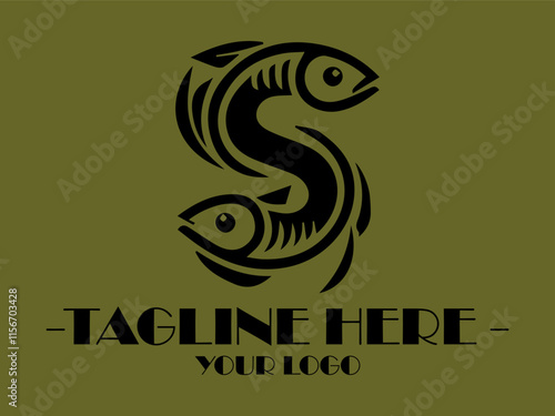 The symbol for the letter S Circular black fish design suitable for aquatic logos and vektor or branding. Versatile for various digital and print projects. Timeless simplicity photo