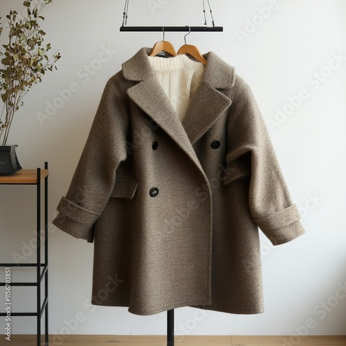 Elegant Double-Breasted Wool Coat:  Stylish Winter Fashion photo